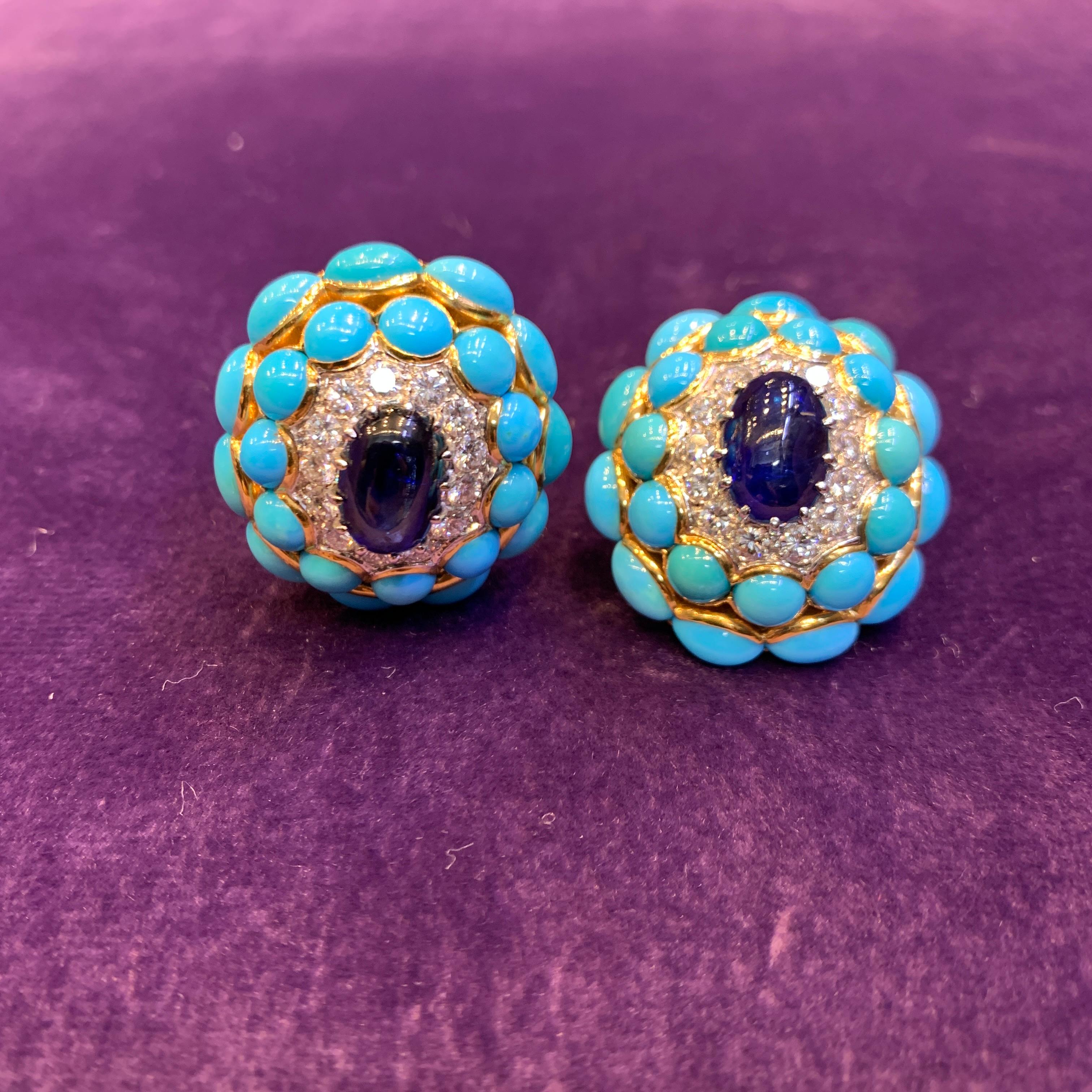 Van Cleef & Arpels Turquoise & Sapphire Earrings In Excellent Condition For Sale In New York, NY