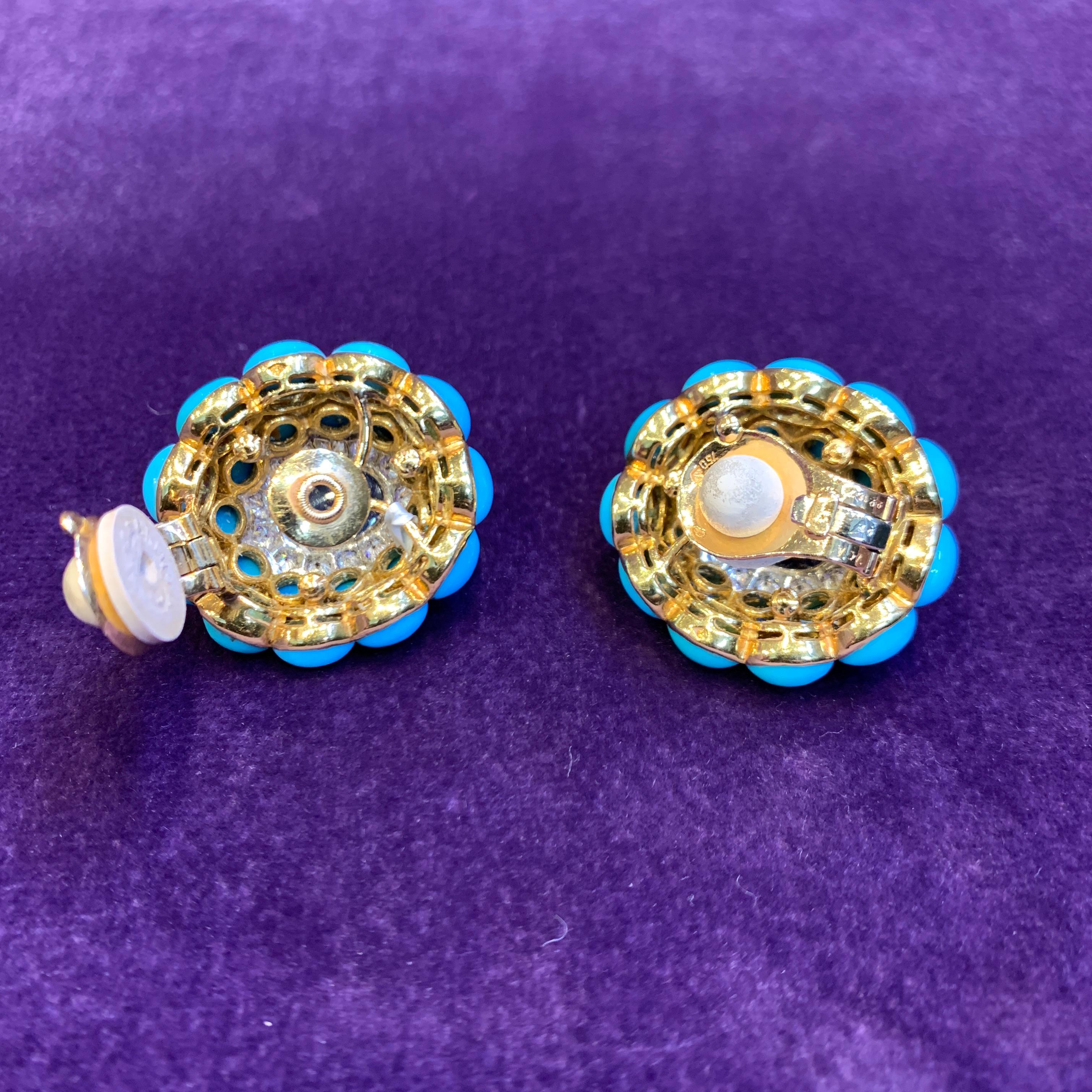 Van Cleef & Arpels Boucles d'oreilles turquoise et saphir en vente 3