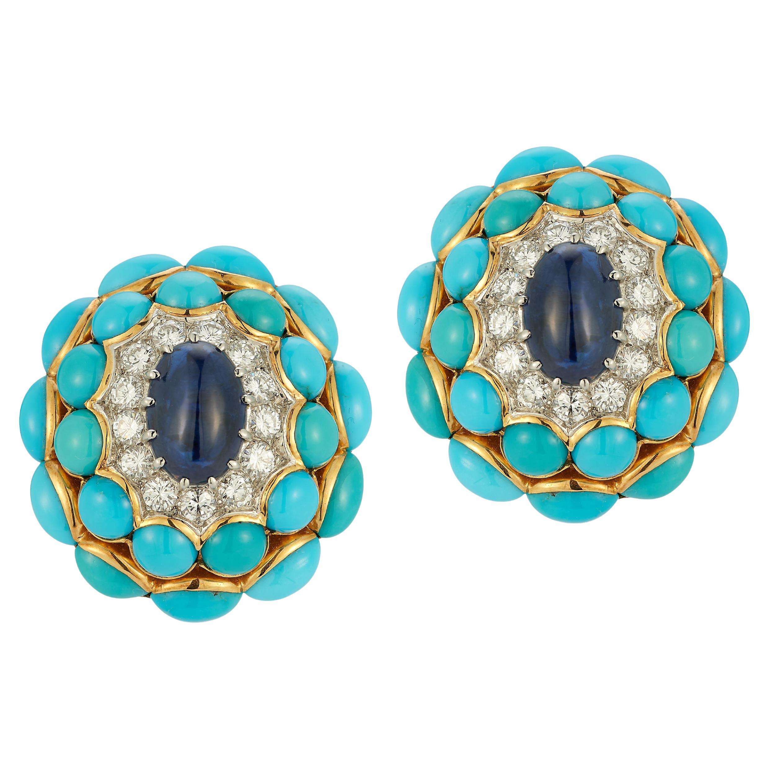 Van Cleef & Arpels Turquoise & Sapphire Earrings For Sale