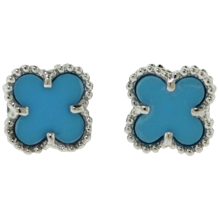 Van Cleef and Arpels Turquoise Sweet Alhambra Clover 18k White Gold ...