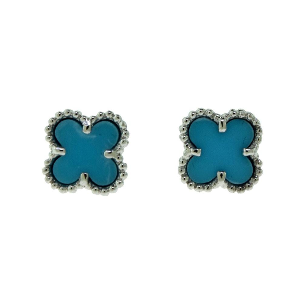 Van Cleef and Arpels Turquoise Sweet Alhambra White Gold Earstuds at ...