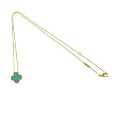 Van Cleef & Arpels Turquoise Vintage Alhambra 18k Yellow Gold Pendant Necklace