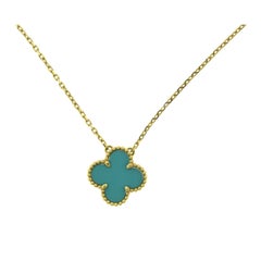 Van Cleef & Arpels Turquoise Vintage Alhambra 18k Yellow Gold Pendant Necklace