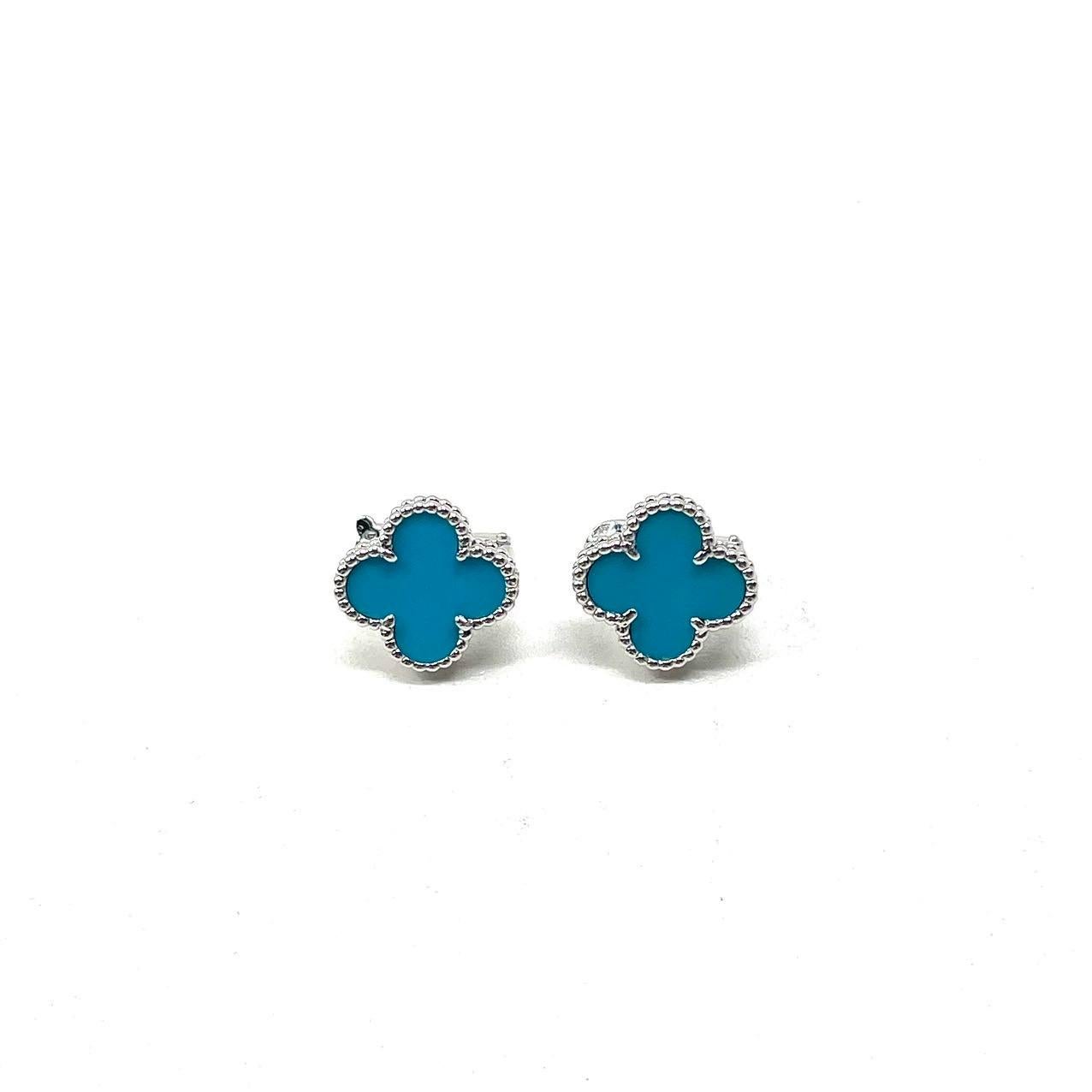 Van Cleef & Arpels Turquoise Vintage Alhambra Earrings, White Gold 3