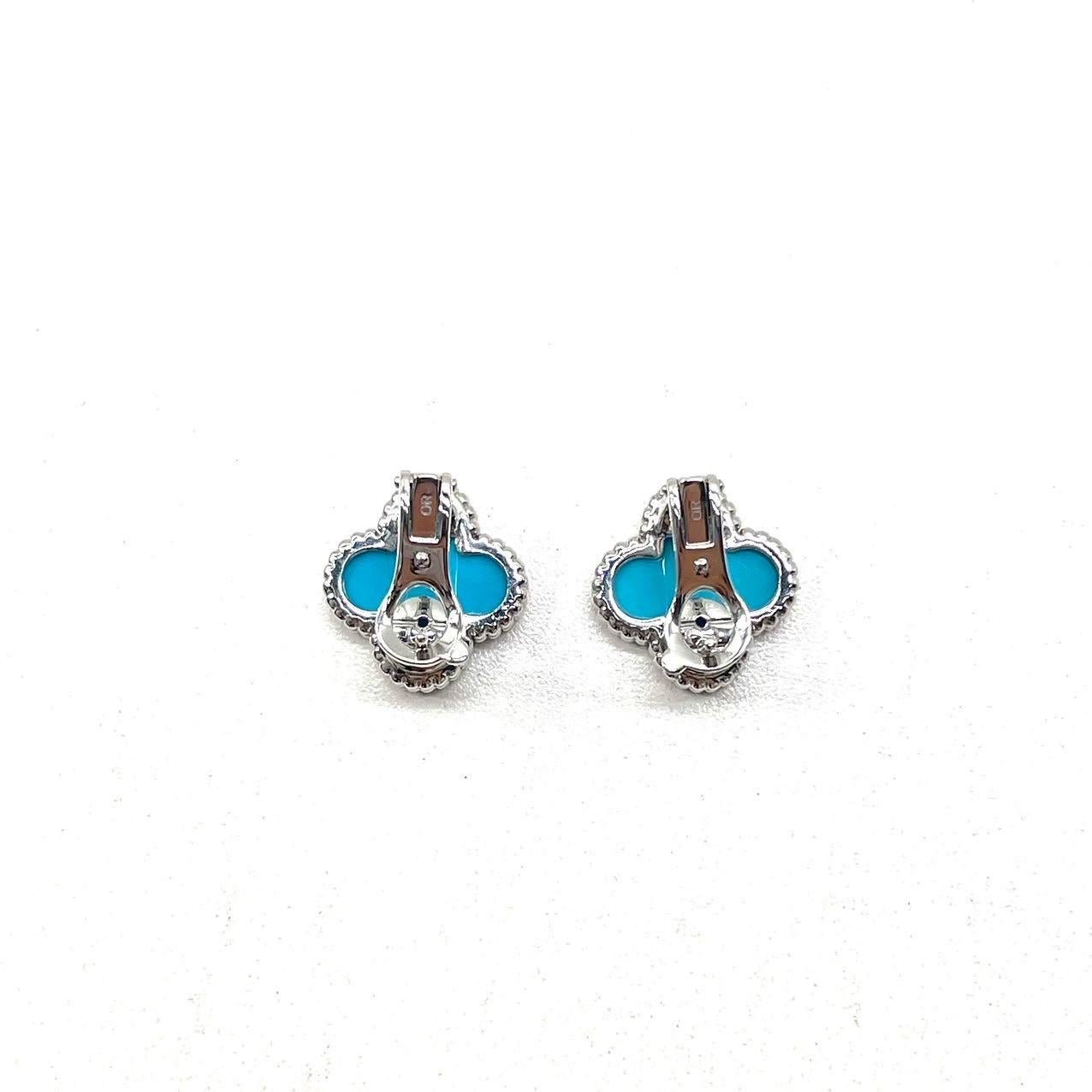 Van Cleef & Arpels Turquoise Vintage Alhambra Earrings, White Gold For Sale 7