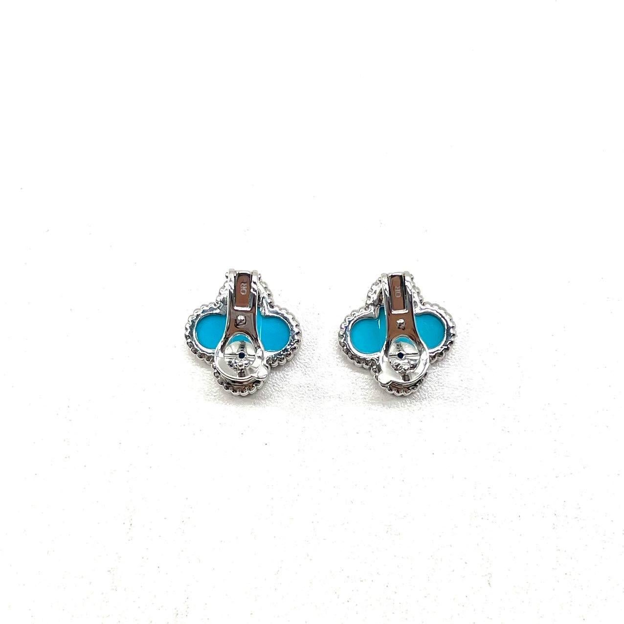 Van Cleef & Arpels Turquoise Vintage Alhambra Earrings, White Gold 4