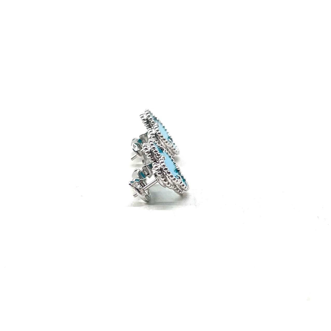 Van Cleef & Arpels Turquoise Vintage Alhambra Earrings, White Gold 5