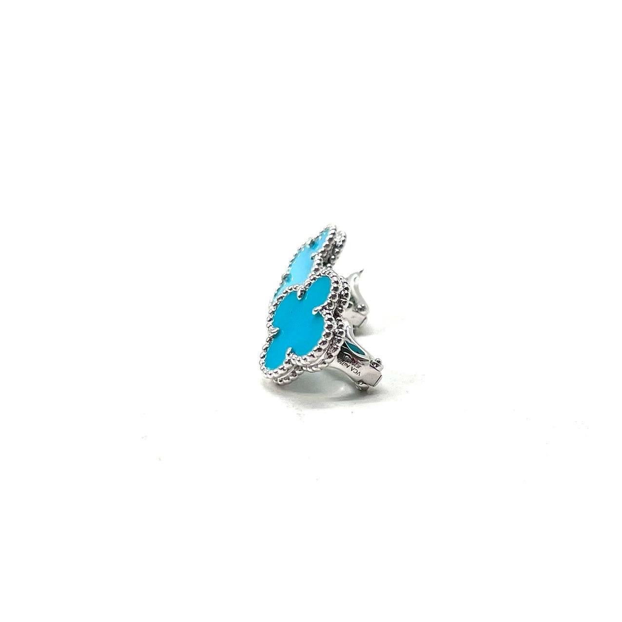 Van Cleef & Arpels Turquoise Vintage Alhambra Earrings, White Gold 6