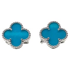 Van Cleef & Arpels Turquoise Vintage Alhambra Earrings, White Gold