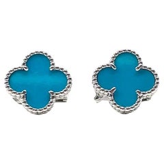 Van Cleef & Arpels Turquoise Antique Alhambra Earrings, White Gold