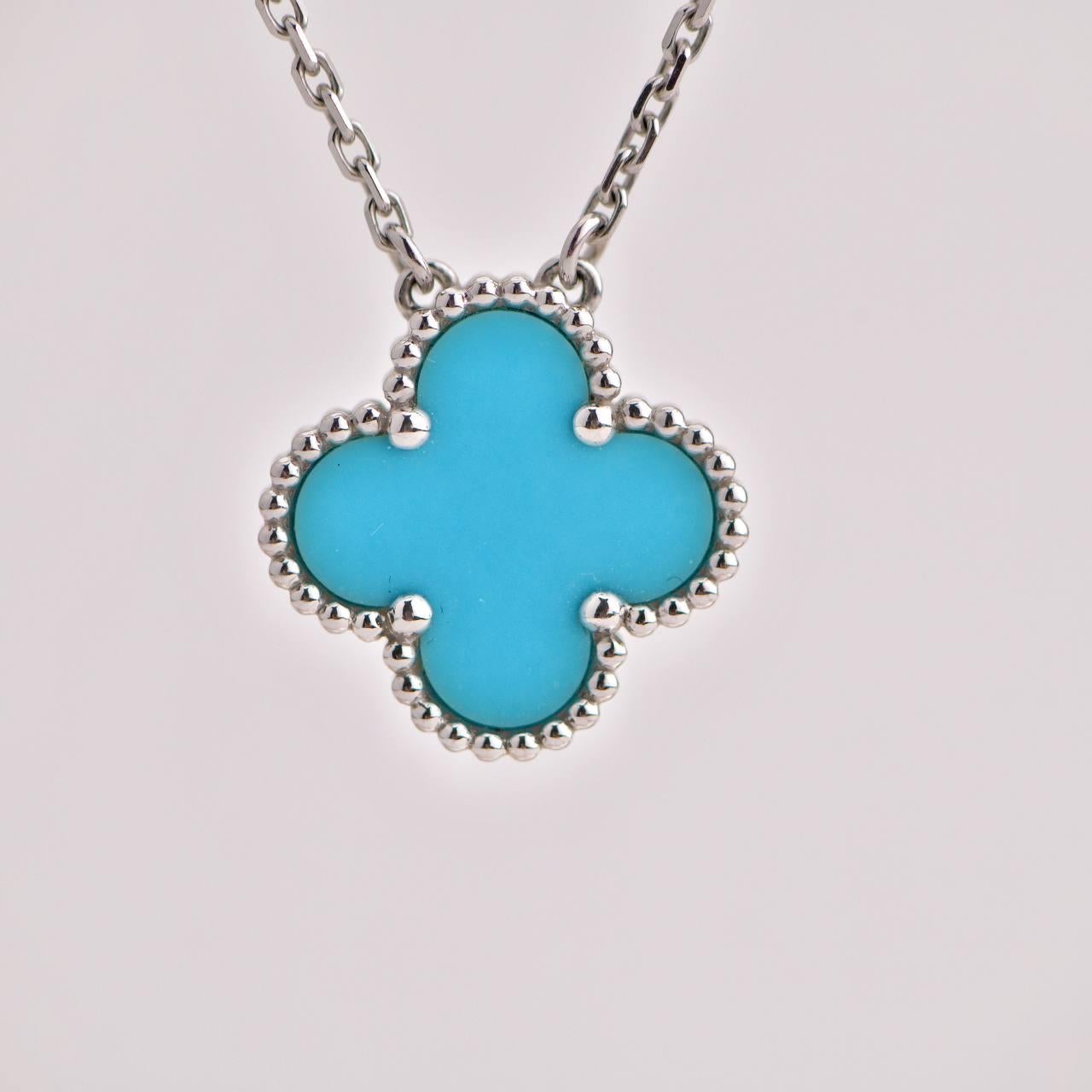 Uncut Van Cleef & Arpels Turquoise Vintage Alhambra Pendant