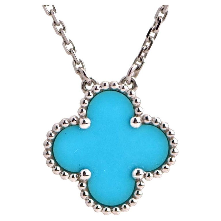 Van Cleef and Arpels Alhambra Turquoise White Gold Pendant Necklace For  Sale at 1stDibs