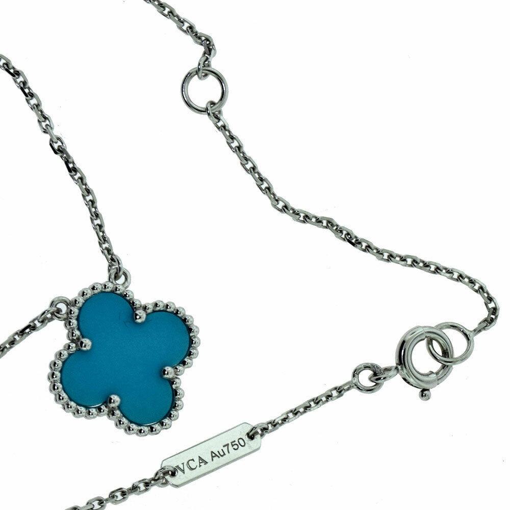 Retro Van Cleef & Arpels Turquoise Vintage Alhambra Single Motif Pendant Necklace For Sale