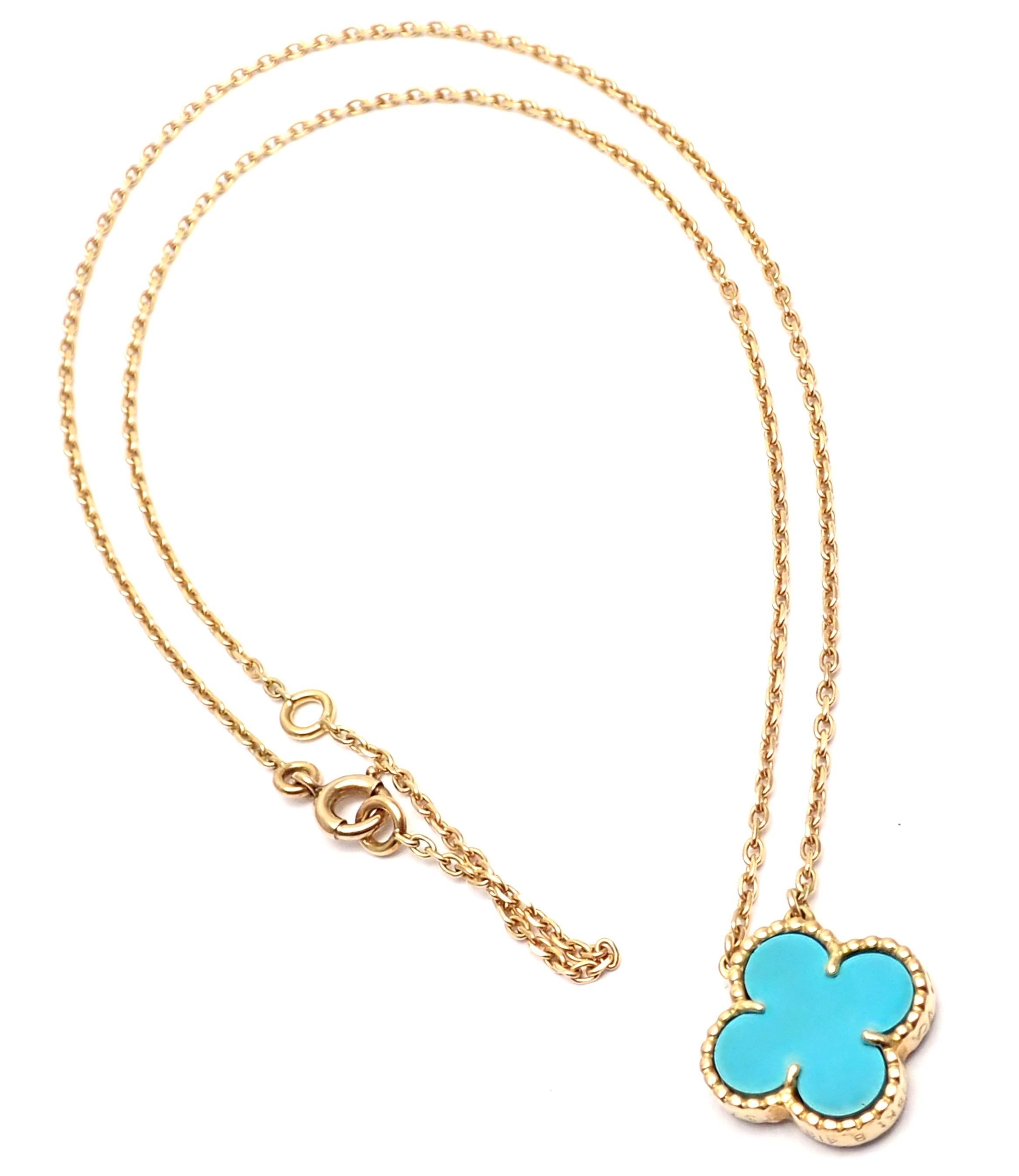 Van Cleef & Arpels Turquoise Vintage Alhambra Yellow Gold Pendant Necklace 3