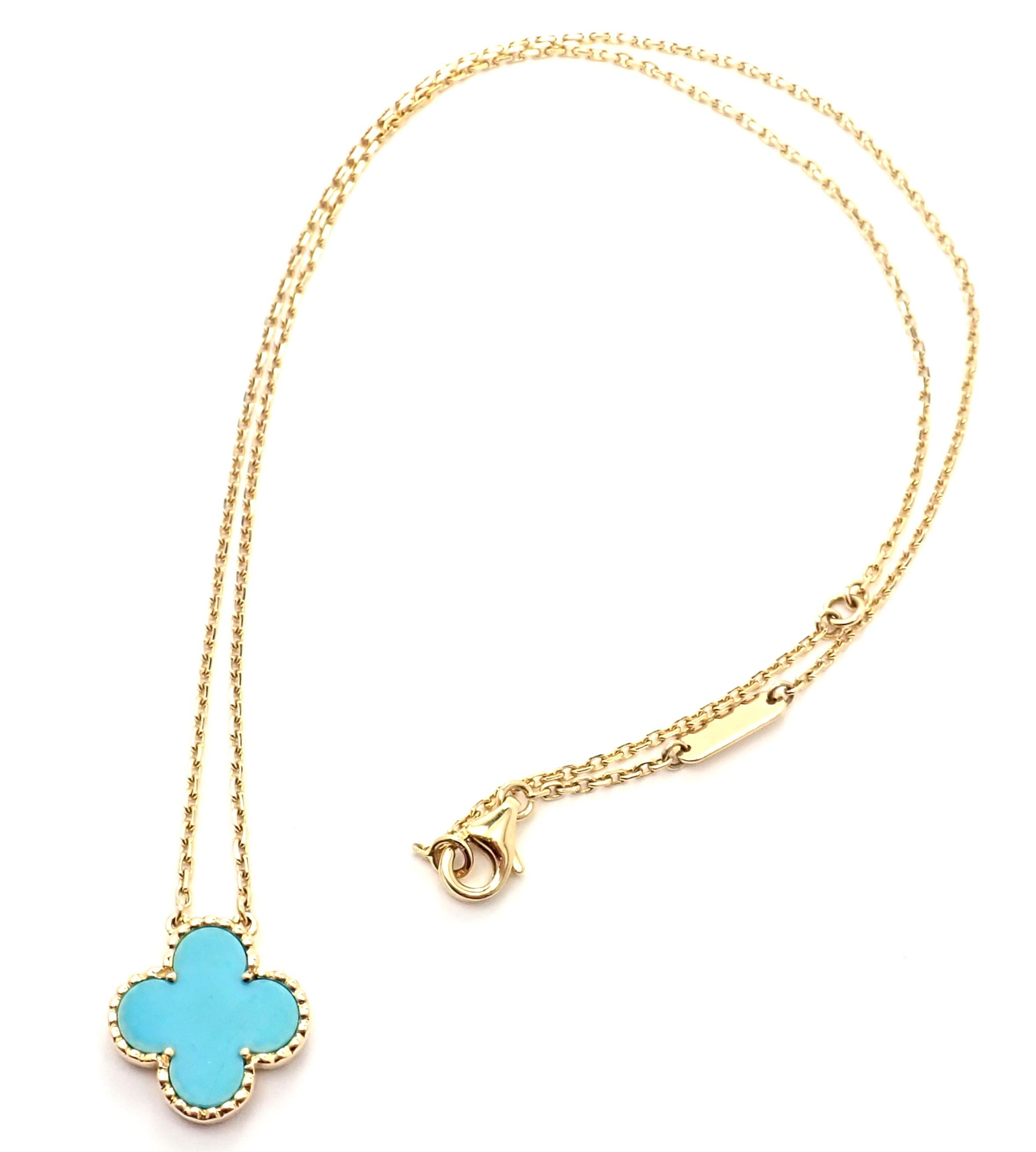 Van Cleef & Arpels Turquoise Vintage Alhambra Yellow Gold Pendant Necklace 4