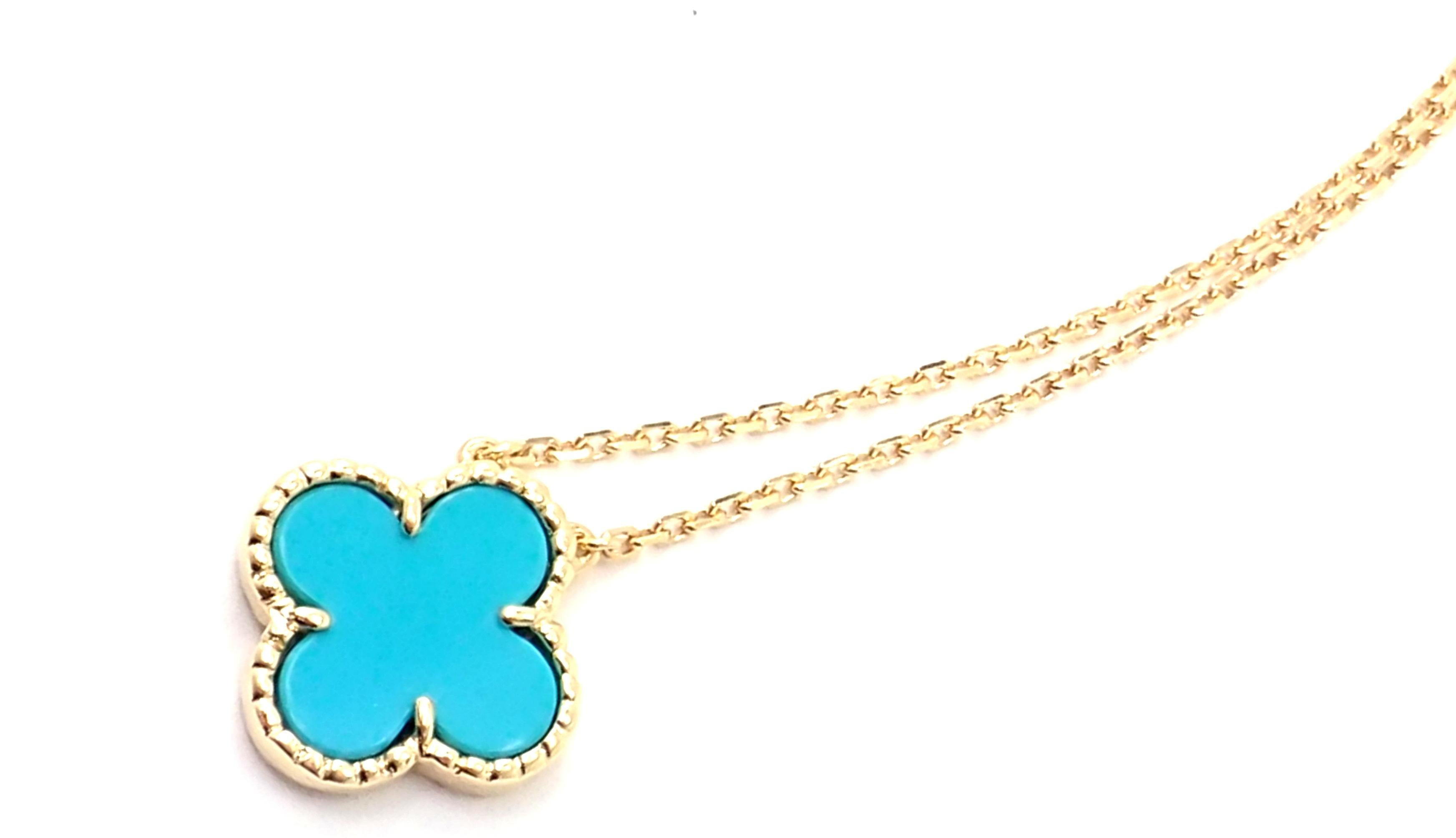 Van Cleef & Arpels Türkis Vintage Alhambra Gelbgold-Anhänger Halskette (Ungeschliffen)