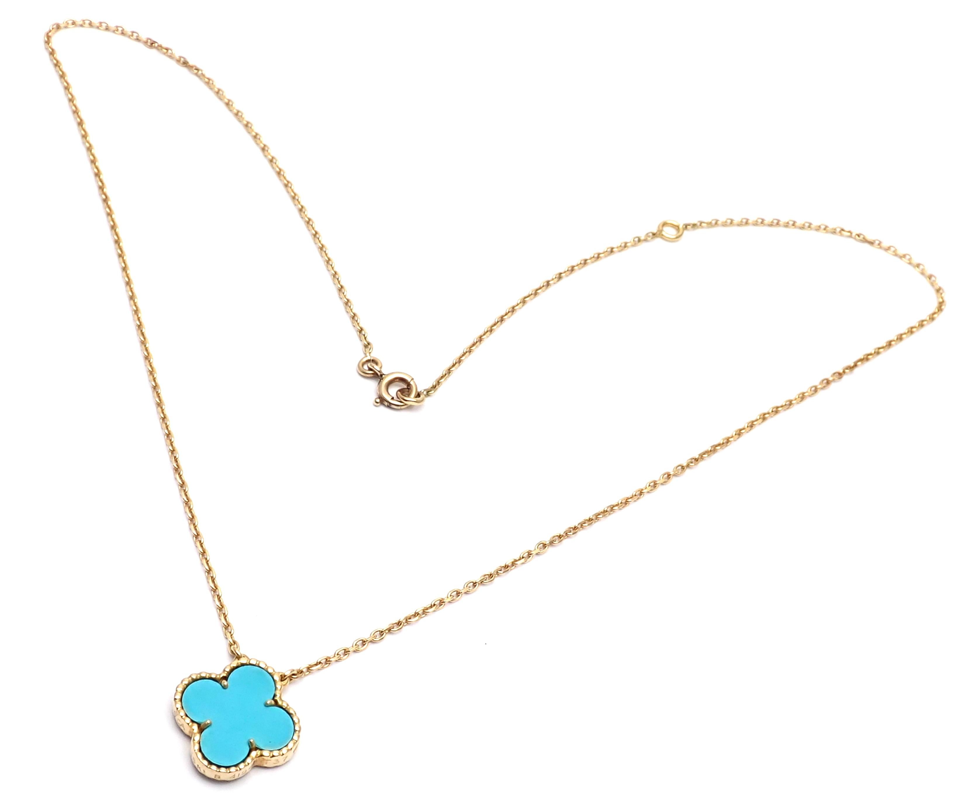 Women's or Men's Van Cleef & Arpels Turquoise Vintage Alhambra Yellow Gold Pendant Necklace