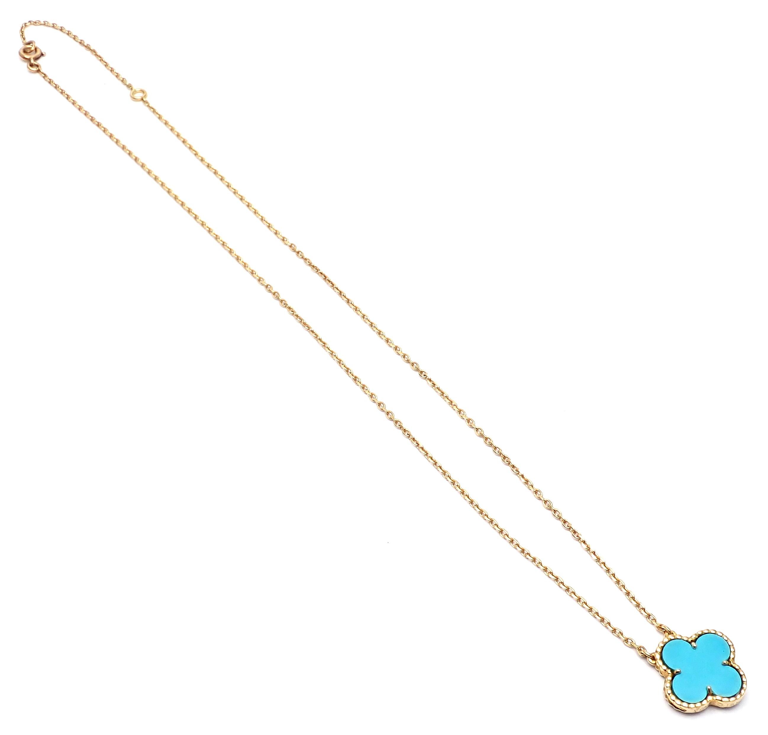 Van Cleef & Arpels Turquoise Vintage Alhambra Yellow Gold Pendant Necklace 1