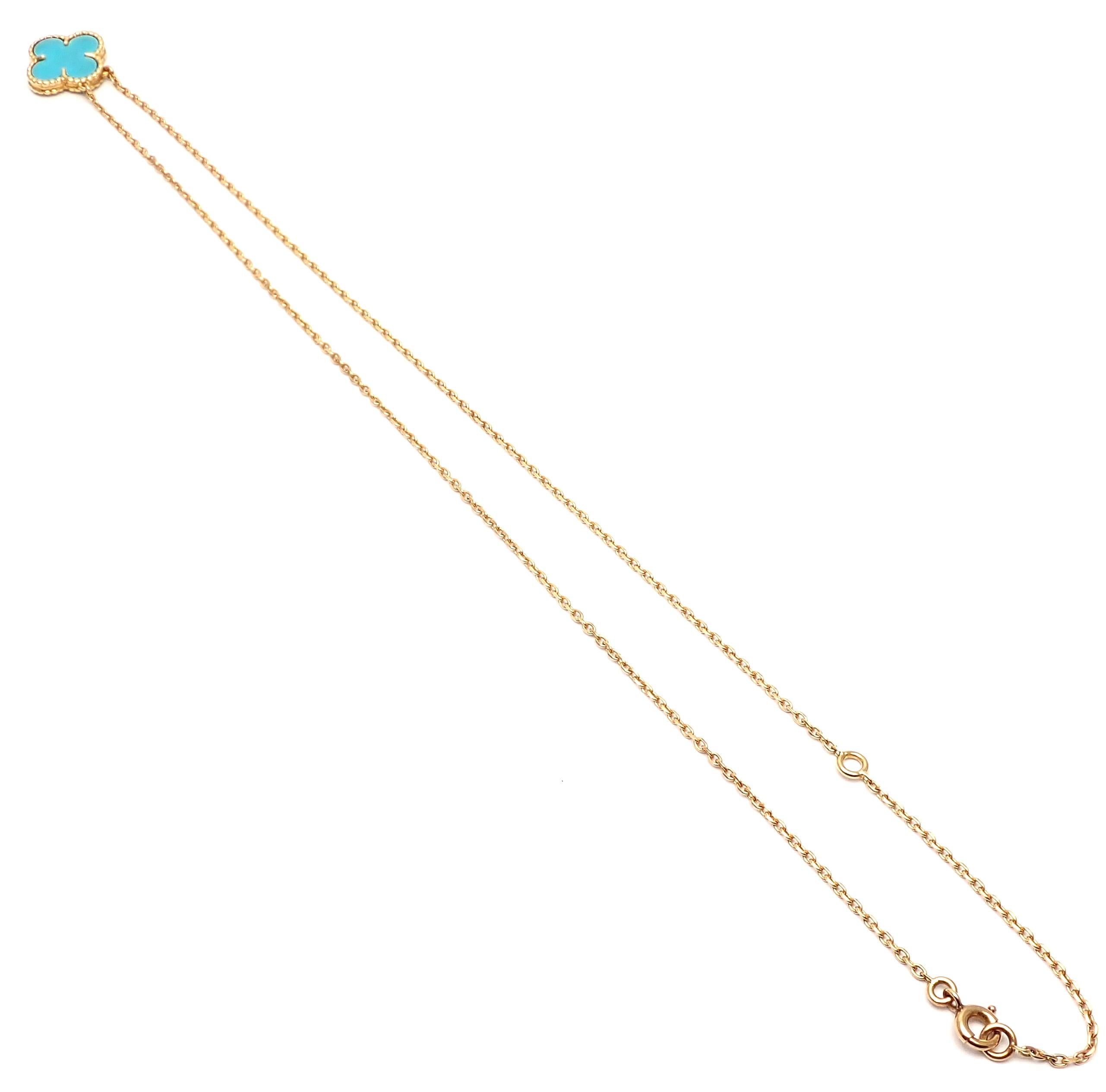 Van Cleef & Arpels Turquoise Vintage Alhambra Yellow Gold Pendant Necklace 2