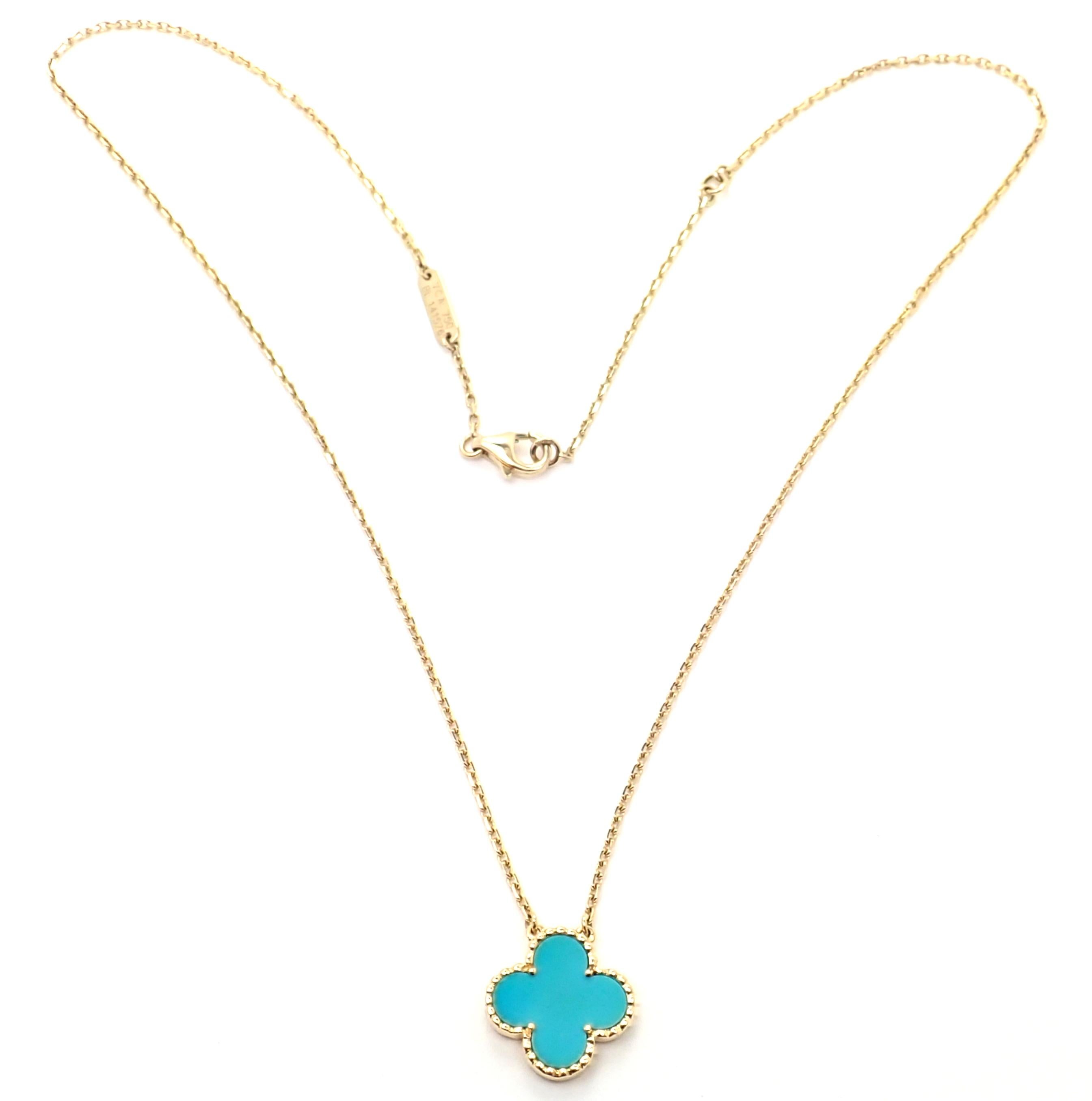 Van Cleef & Arpels Turquoise Vintage Alhambra Yellow Gold Pendant Necklace 1