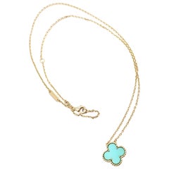 Van Cleef & Arpels Turquoise Vintage Alhambra Yellow Gold Pendant Necklace