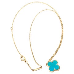 Van Cleef & Arpels Turquoise Vintage Alhambra Yellow Gold Pendant Necklace