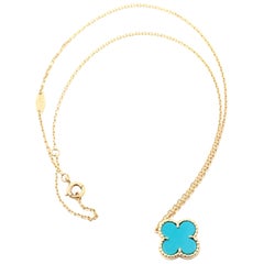 Van Cleef & Arpels Turquoise Retro Alhambra Yellow Gold Pendant Necklace