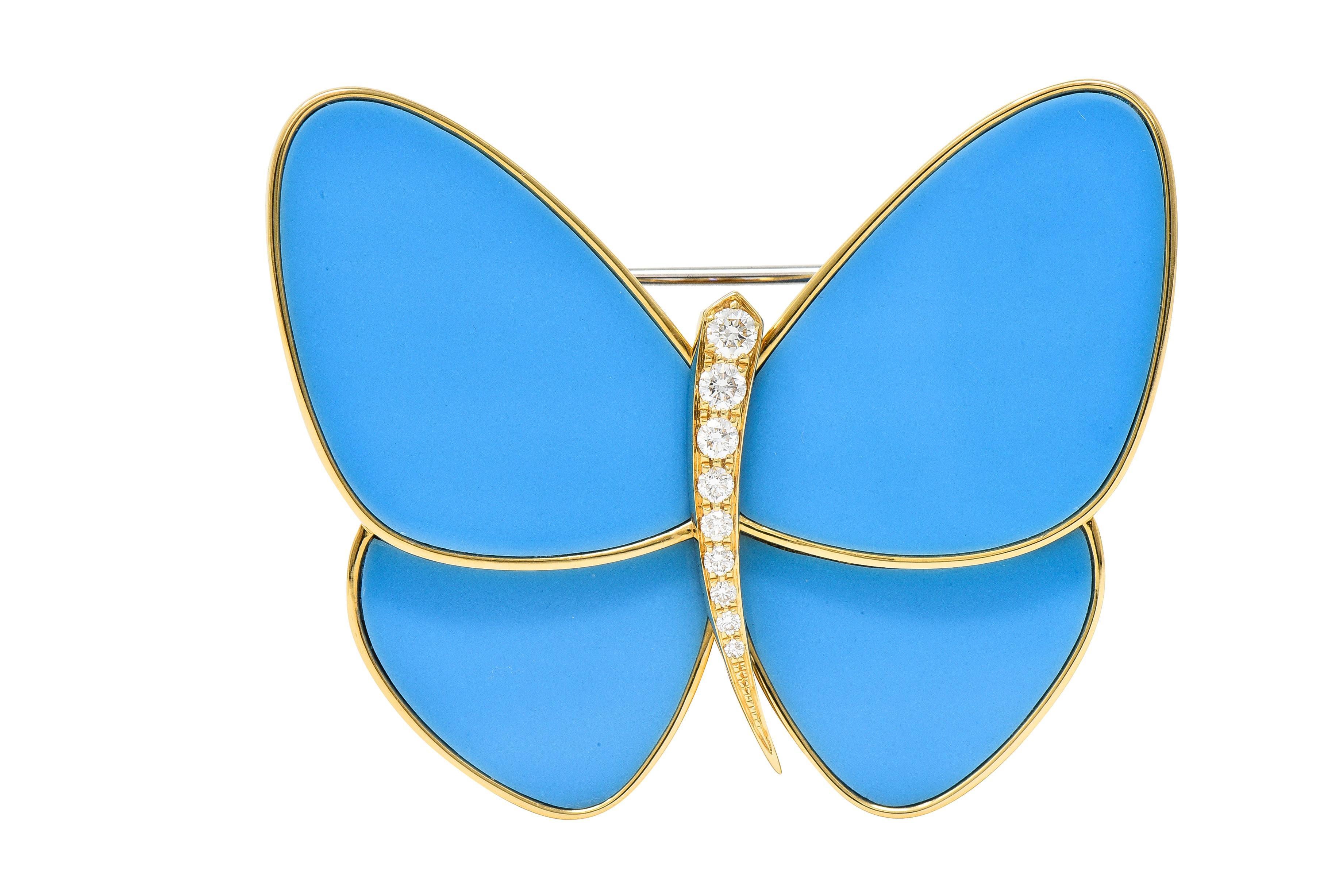 Van Cleef & Arpels Turquose Diamond 18 Karat Gold Papillon Butterfly Brooch 4