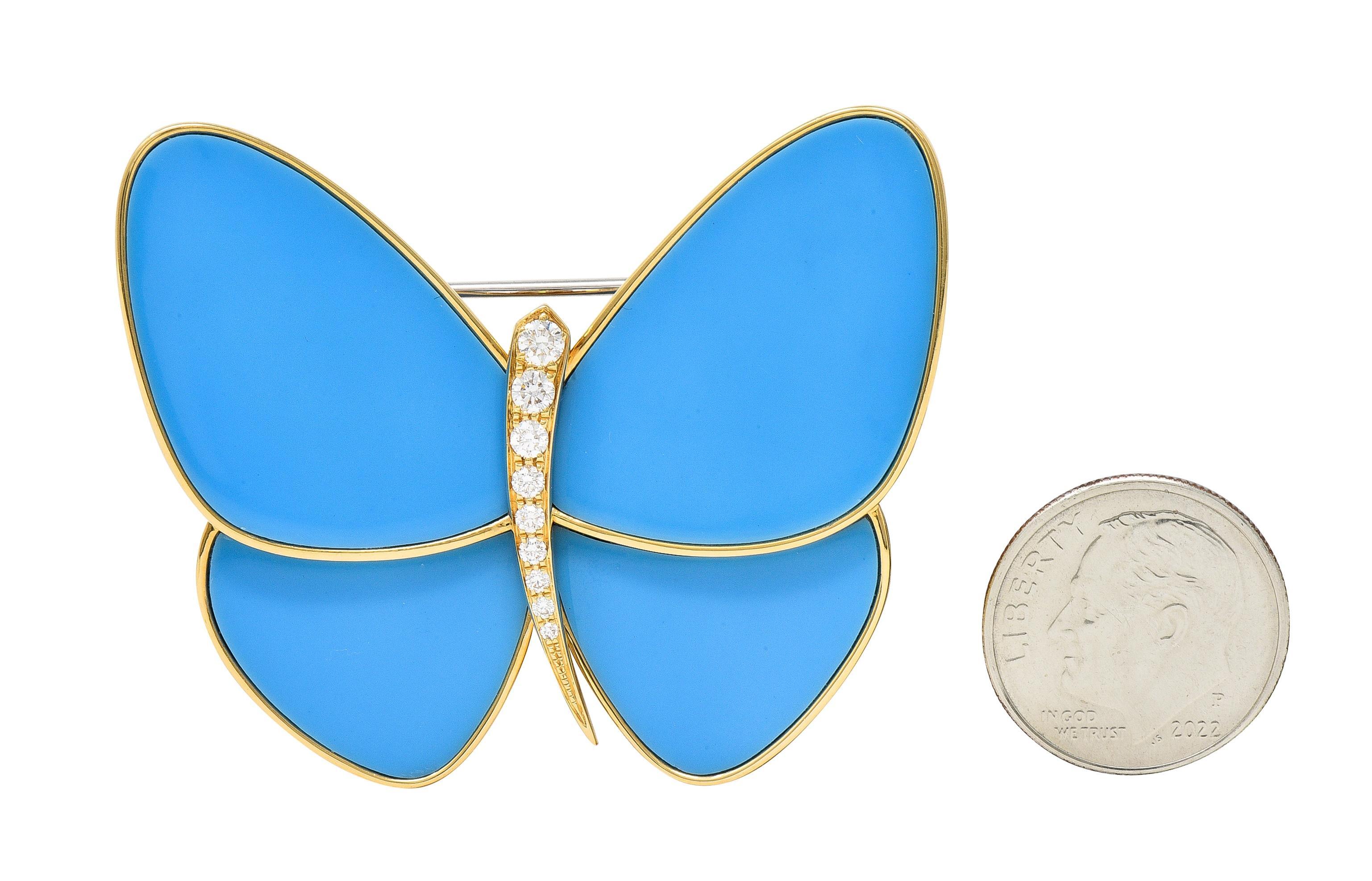 Van Cleef & Arpels Turquose Diamond 18 Karat Gold Papillon Butterfly Brooch In Excellent Condition In Philadelphia, PA
