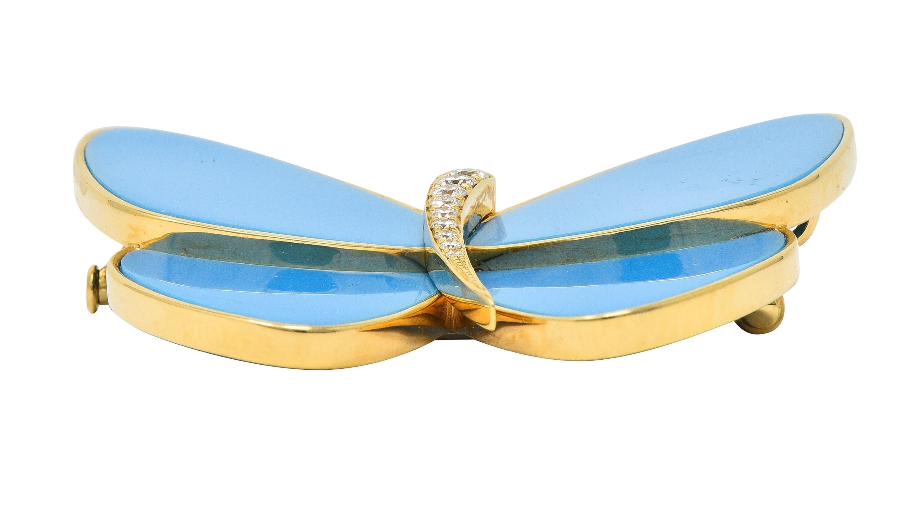 Women's or Men's Van Cleef & Arpels Turquose Diamond 18 Karat Gold Papillon Butterfly Brooch