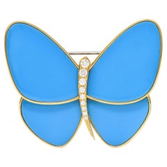 Van Cleef & Arpels Turquose Diamond 18 Karat Gold Papillon Butterfly Brooch