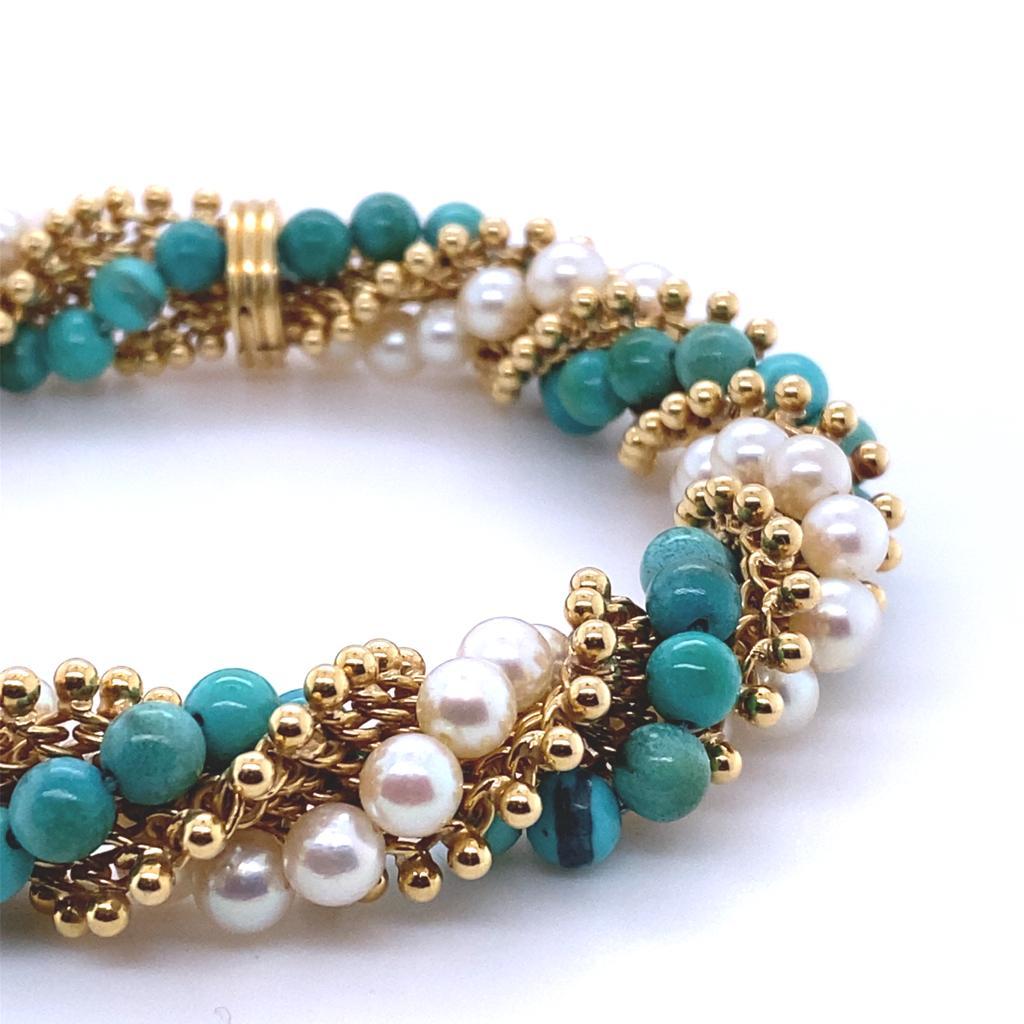 Rétro Van Cleef & Arpels Bracelet « Twist » en turquoise et perles, circa 1965 en vente