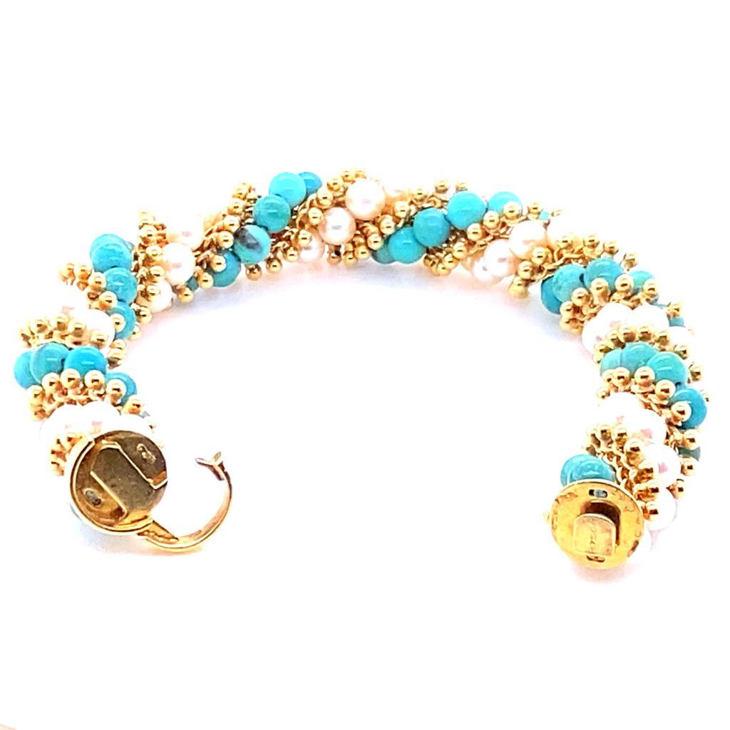 Van Cleef & Arpels Bracelet « Twist » en turquoise et perles, circa 1965 Pour femmes en vente
