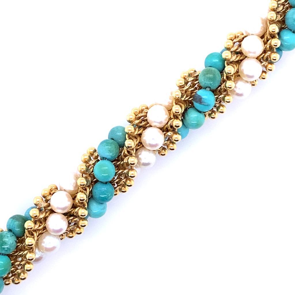 Van Cleef & Arpels Bracelet « Twist » en turquoise et perles, circa 1965 en vente 1