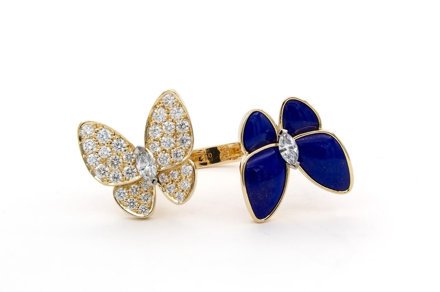 Contemporary Van Cleef & Arpels Two Butterfly Between The Finger Ring Diamond Lapis Lazuli