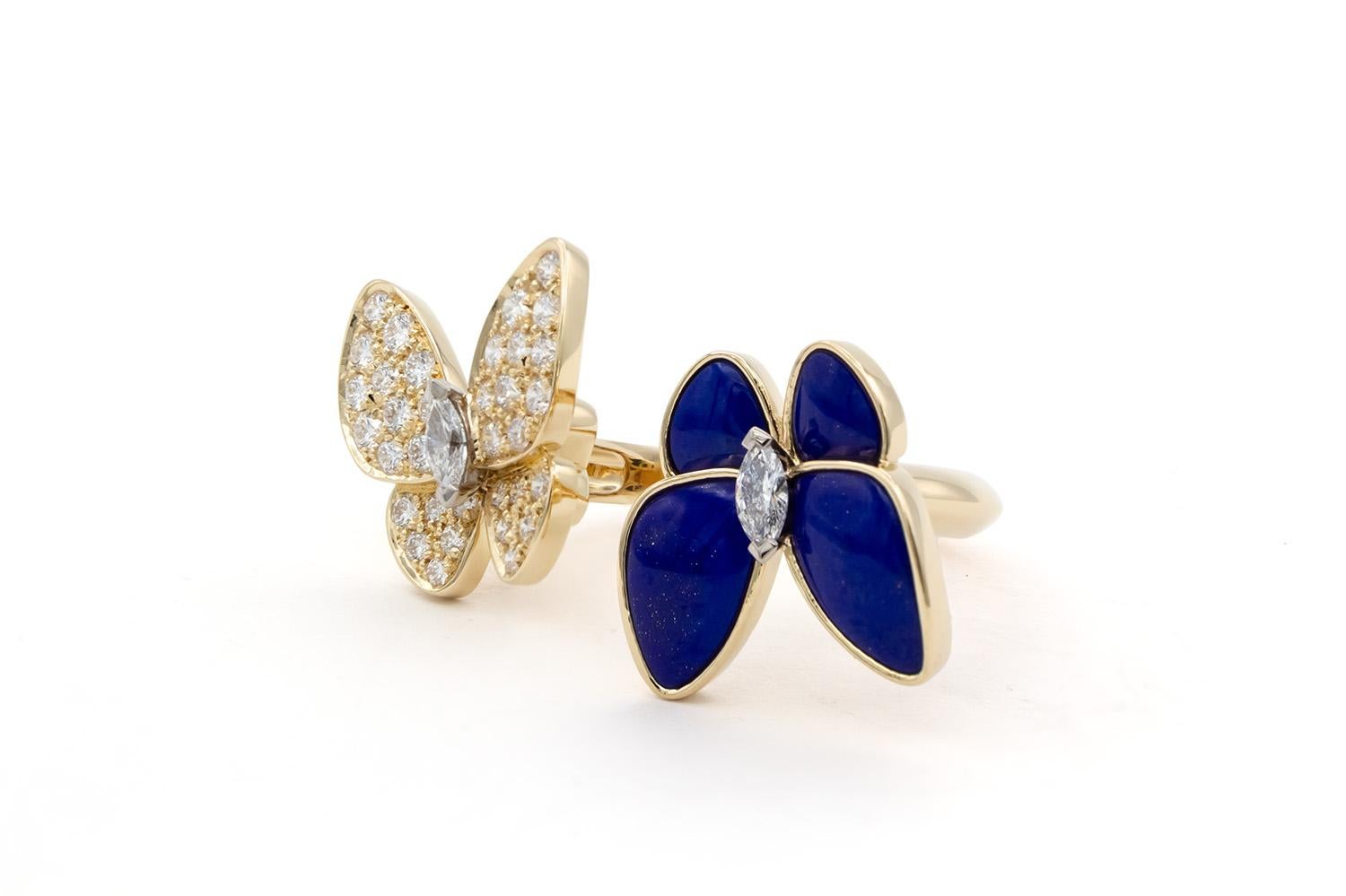 Brilliant Cut Van Cleef & Arpels Two Butterfly Between The Finger Ring Diamond Lapis Lazuli