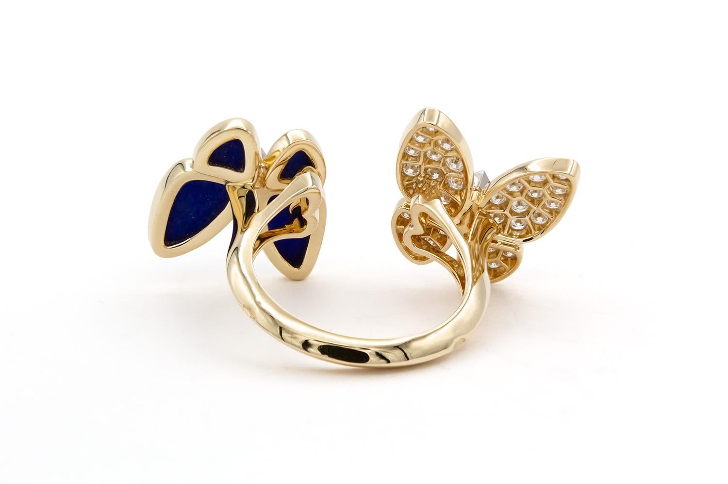 Women's Van Cleef & Arpels Two Butterfly Between The Finger Ring Diamond Lapis Lazuli