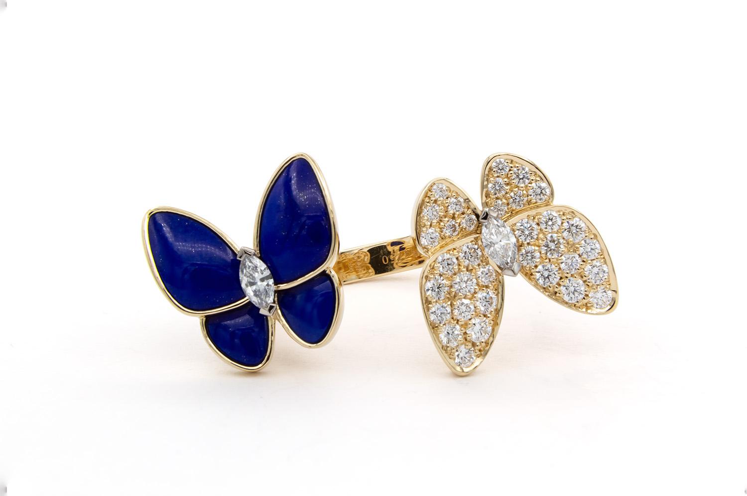Van Cleef & Arpels Two Butterfly Between The Finger Ring Diamond Lapis Lazuli 1