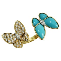 Van Cleef & Arpels Two Butterfly Between the Finger Turquoise Diamond Ring