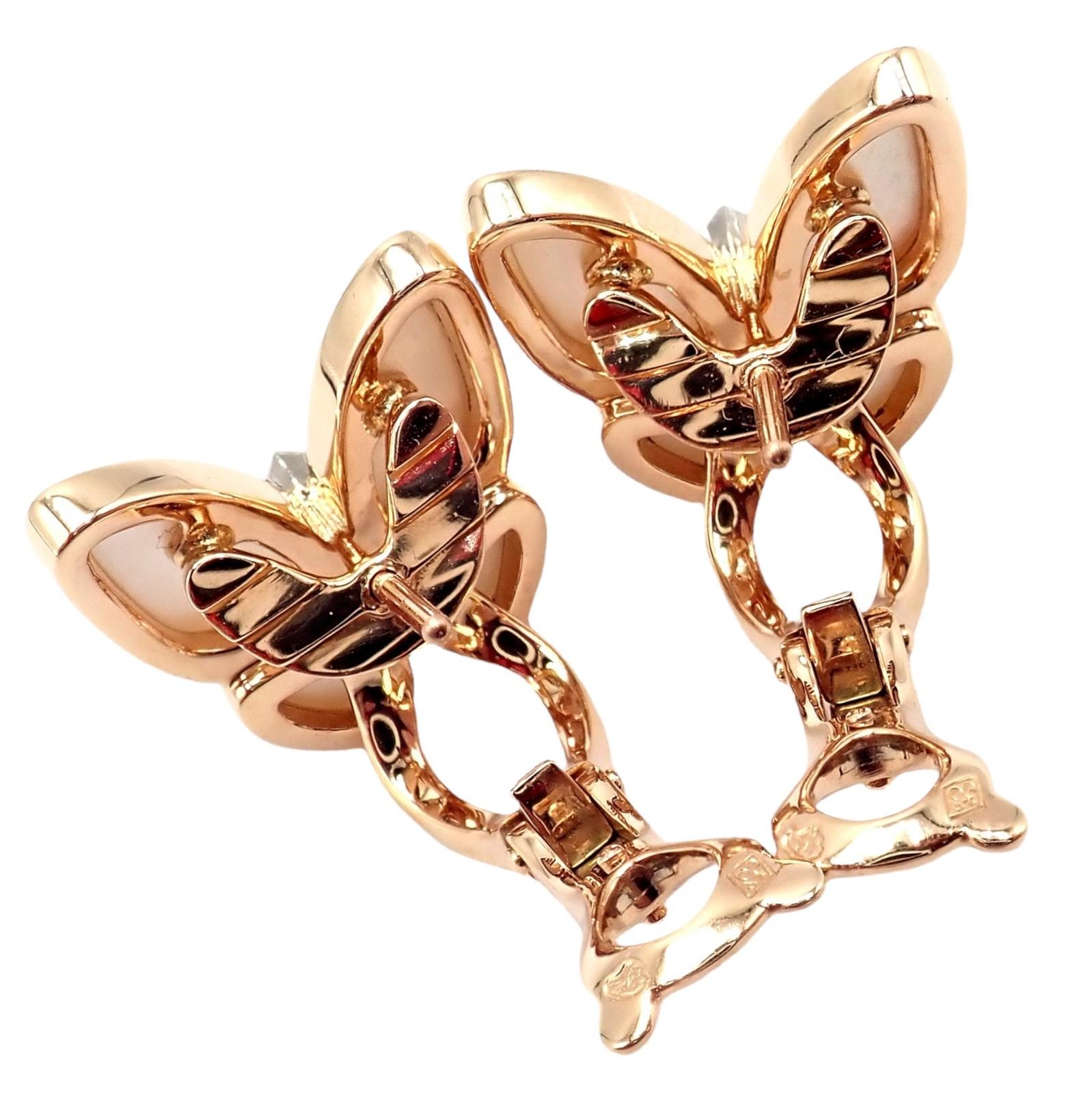 Van Cleef & Arpels Orecchini a due farfalle con diamanti e madreperla in oro rosa in vendita 5