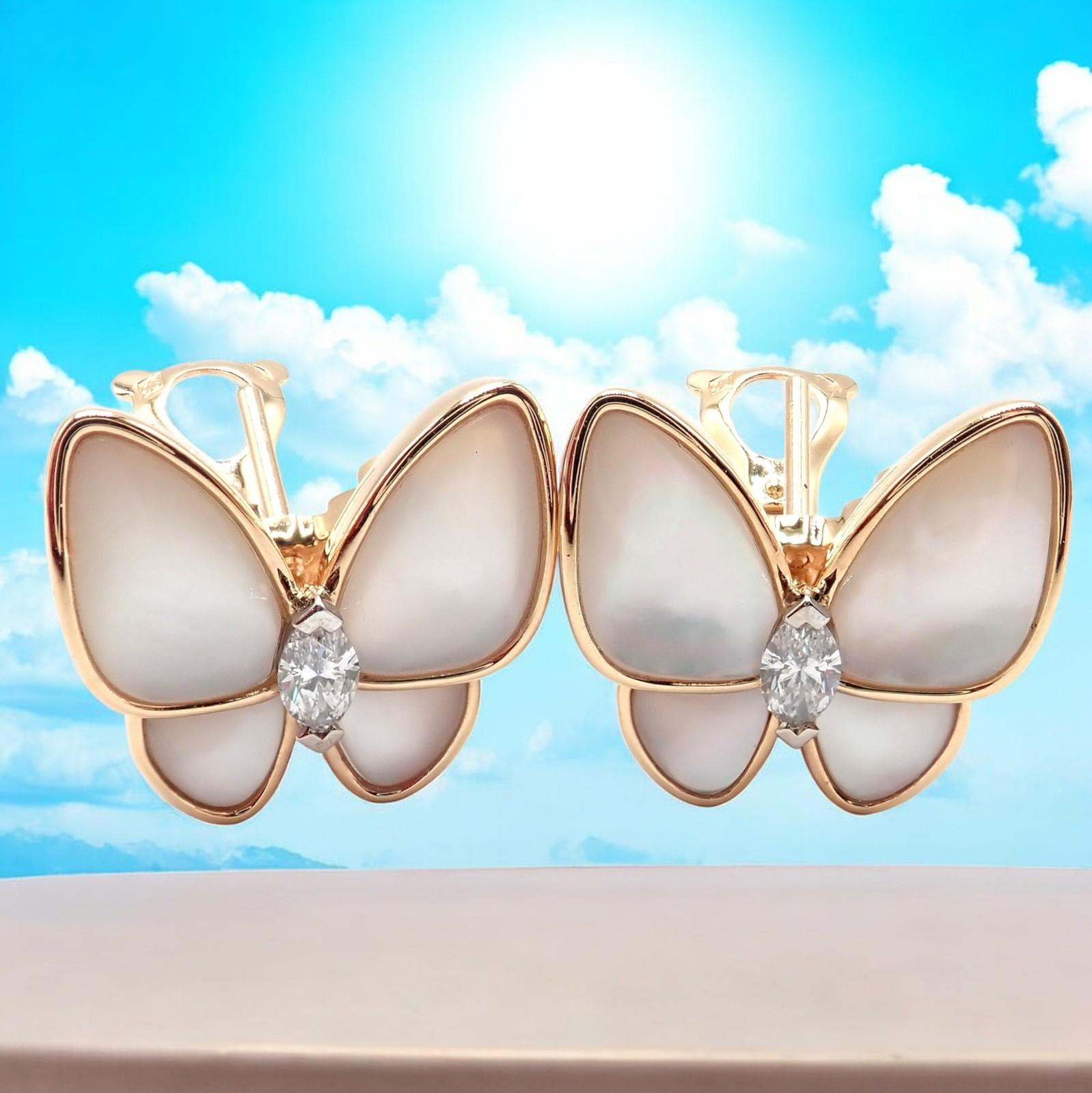 Taglio marquise Van Cleef & Arpels Orecchini a due farfalle con diamanti e madreperla in oro rosa in vendita