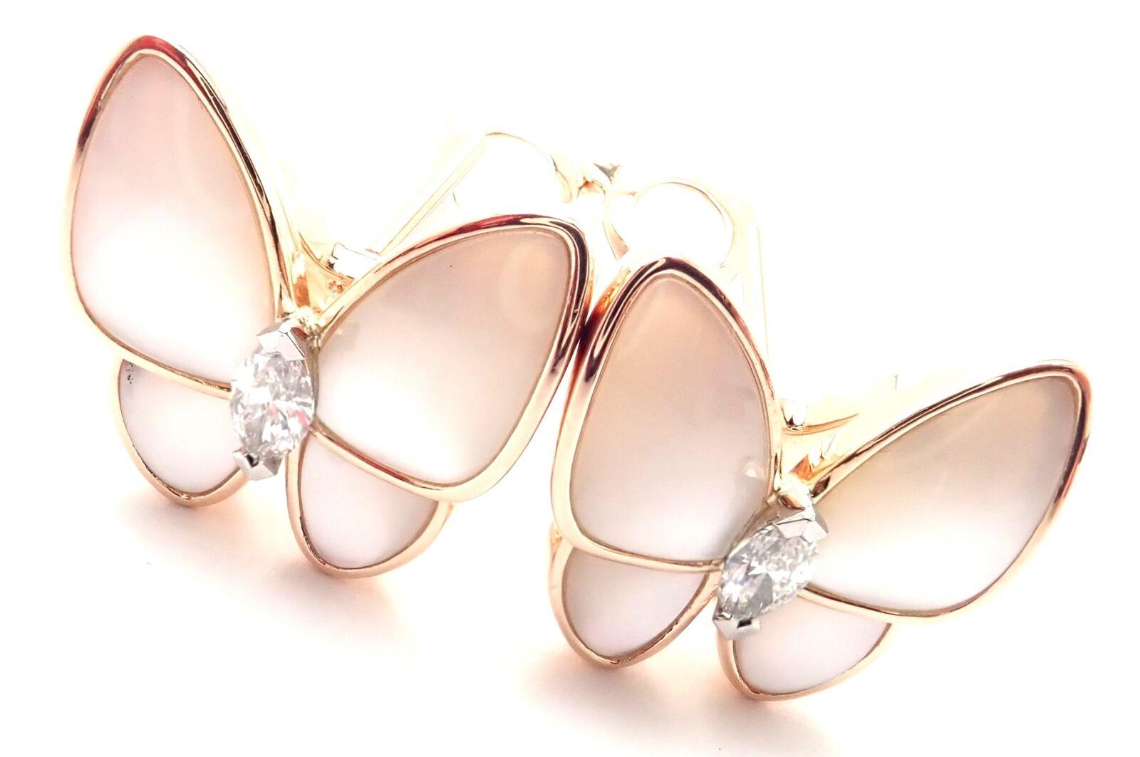 Marquise Cut Van Cleef & Arpels Two Butterfly Diamond Mother of Pearl Rose Gold Earrings