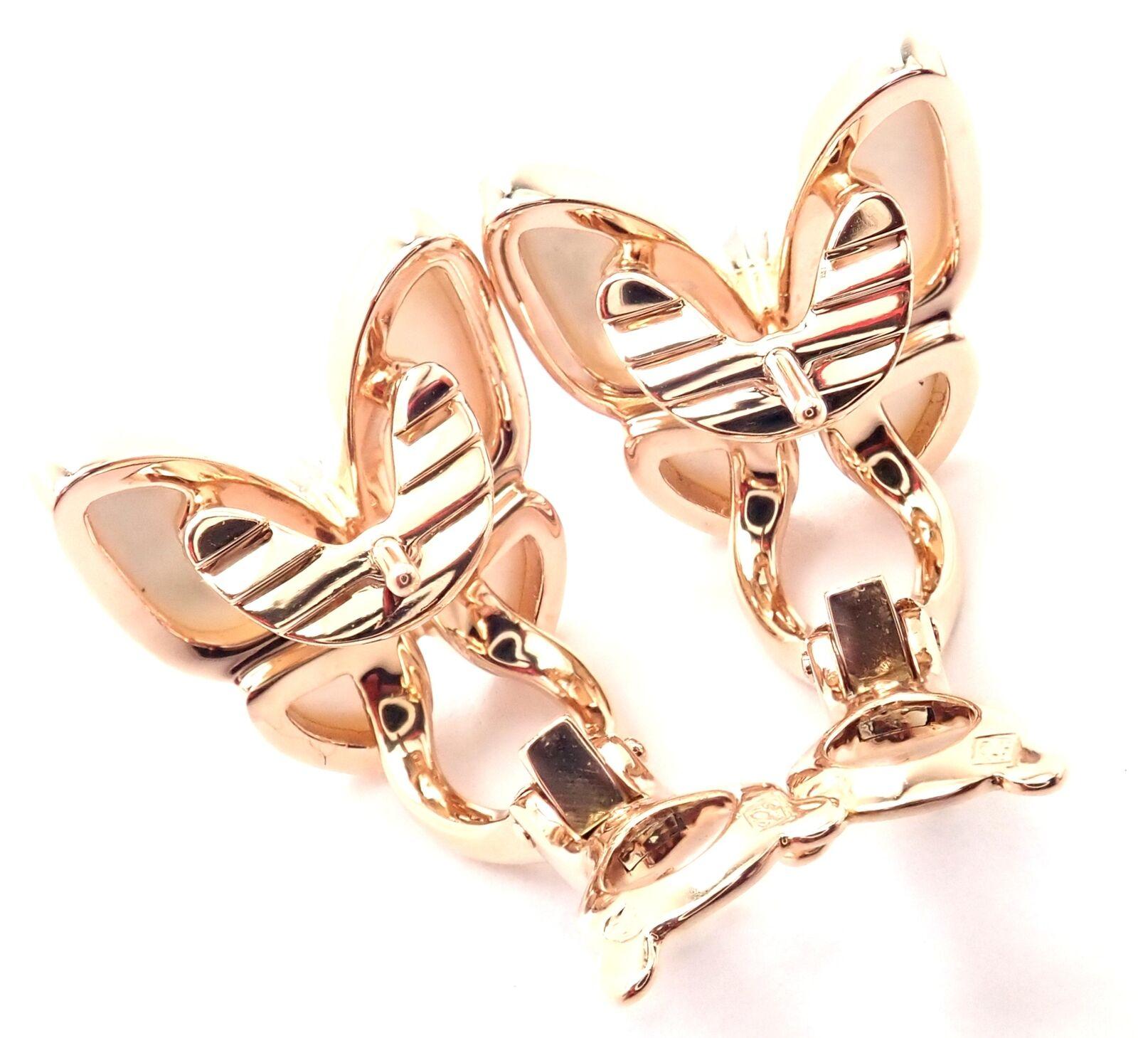 Van Cleef & Arpels Two Butterfly Diamond Mother of Pearl Rose Gold Earrings In Excellent Condition In Holland, PA