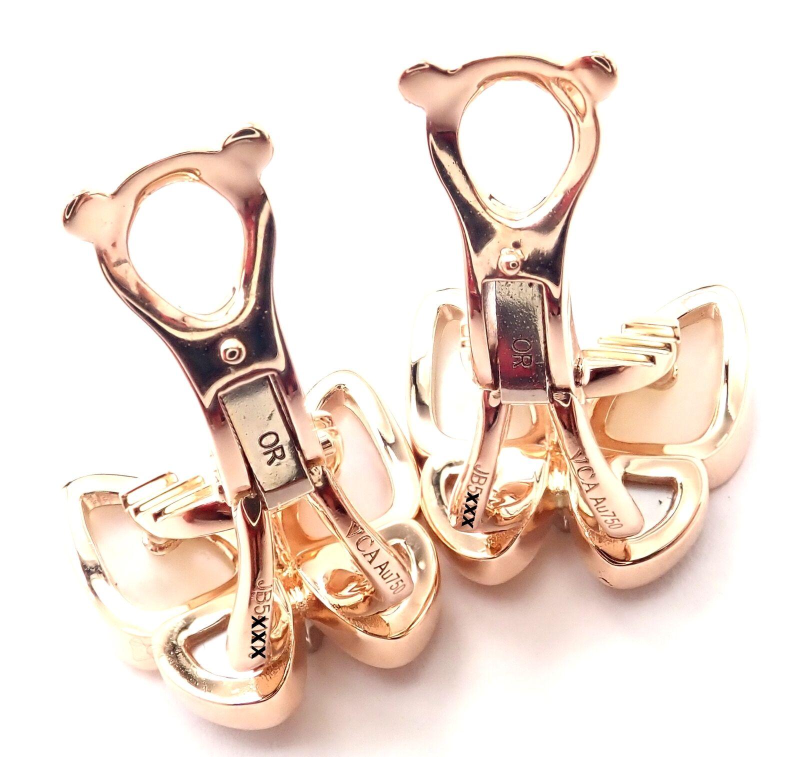 Women's or Men's Van Cleef & Arpels Two Butterfly Diamond Mother of Pearl Rose Gold Earrings