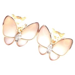 Van Cleef & Arpels Two Butterfly Diamond Mother of Pearl Rose Gold Earrings