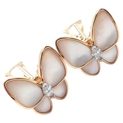 Van Cleef & Arpels Boucles d'oreilles or rose à deux papillons en diamant nacré