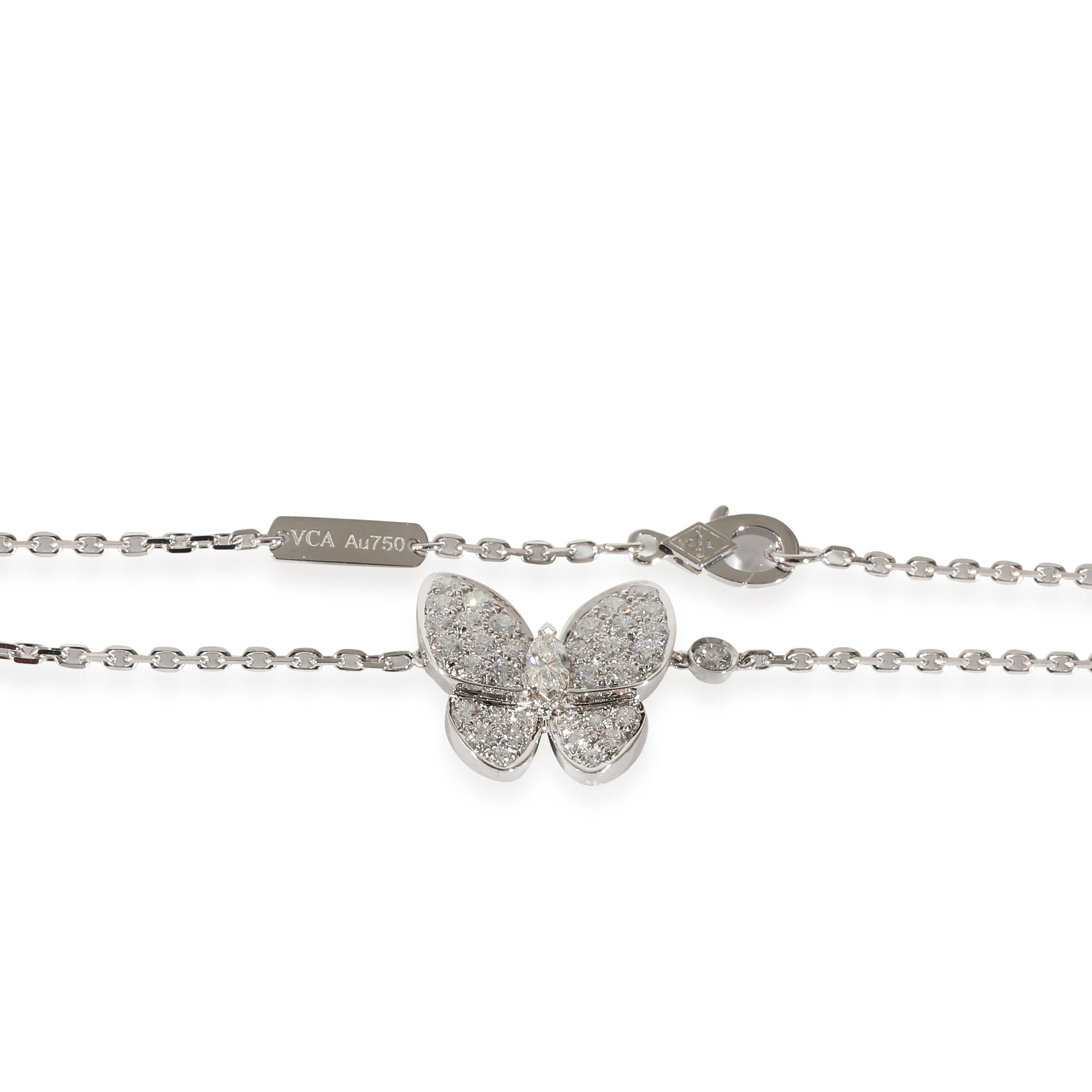 Women's or Men's Van Cleef & Arpels Two Butterfly Diamond Pendant in 18k White Gold 0.88 CTW For Sale