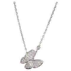 Van Cleef & Arpels Two Butterfly Diamond Pendant in 18k White Gold 0.88 CTW