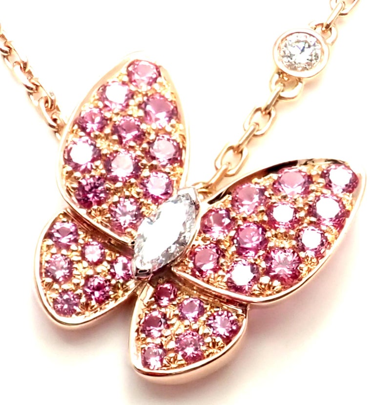 Two Butterfly pendant 18K rose gold, Diamond, Sapphire - Van Cleef & Arpels