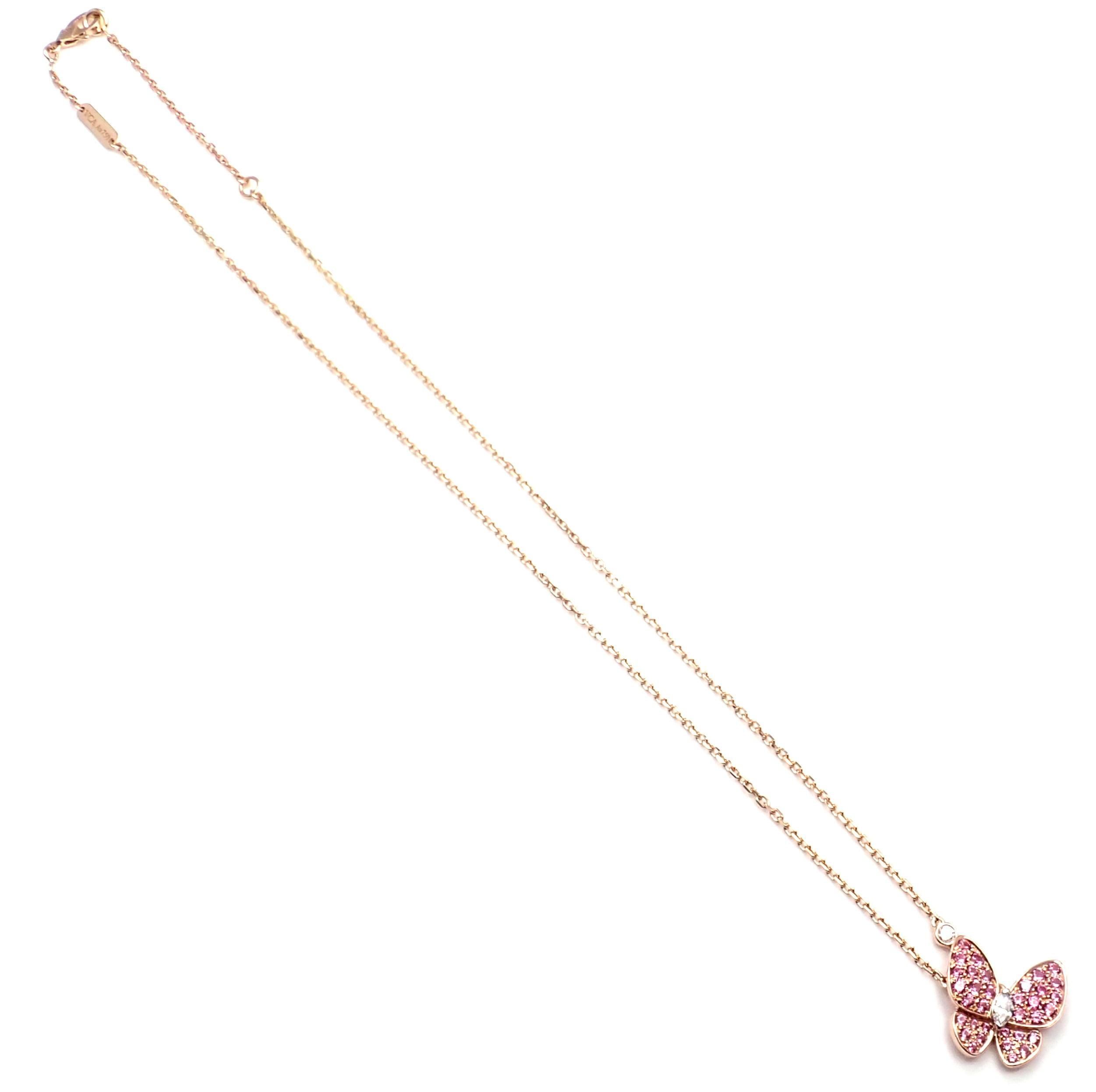 Van Cleef & Arpels Two Butterfly Diamond Pink Sapphire Gold Pendant Necklace 4